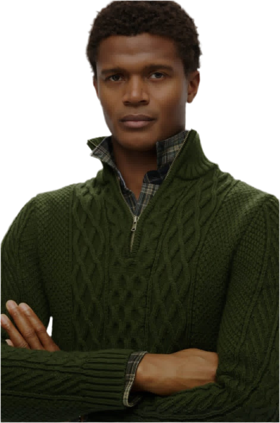 M6110639A - JACOB CABLE KNIT HALF ZIP - DUFFLE BAG GREEN