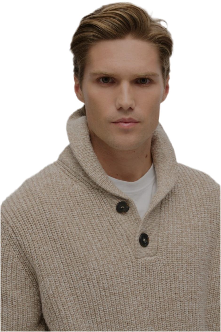 M6110620A - SHAWL COLLAR JUMPER - DESERT TAUPE BEIGE MARL 