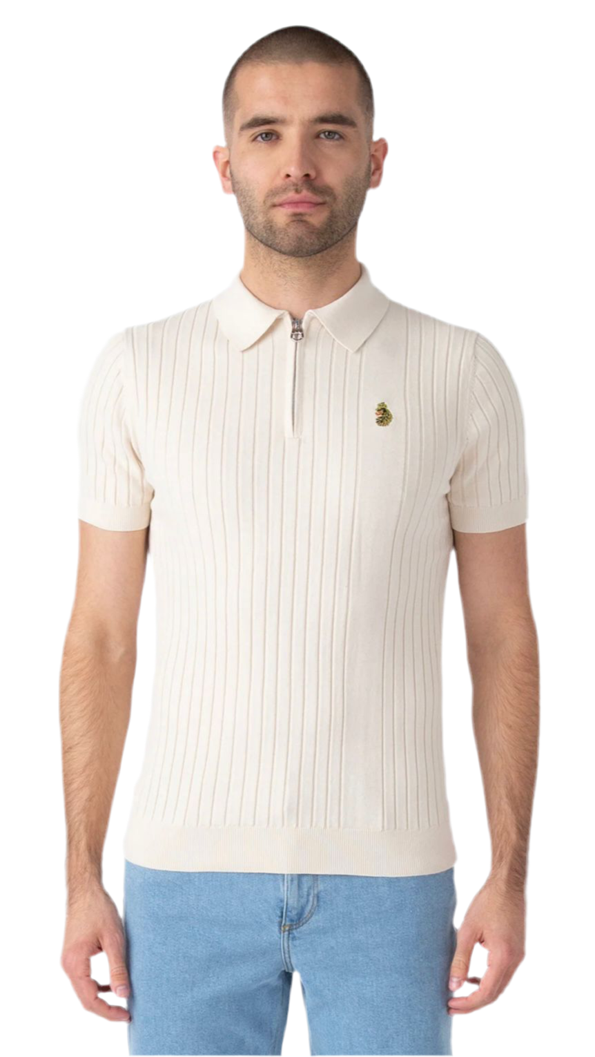 Luke M710652 Rib eye knitted polo Colour Ecru 