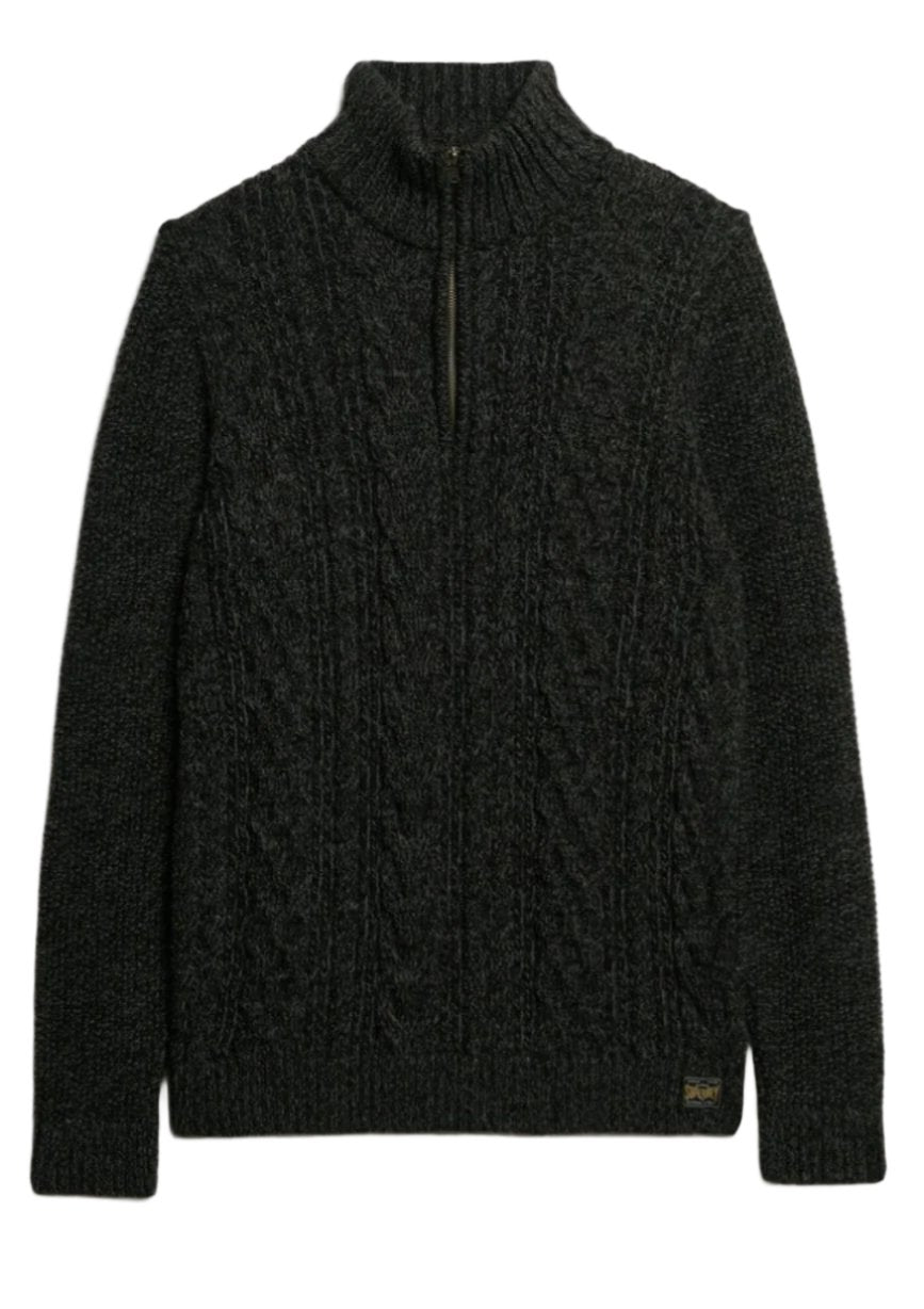 M6110639A - JACOB CABLE KNIT HALF ZIP - BLACK TWIST