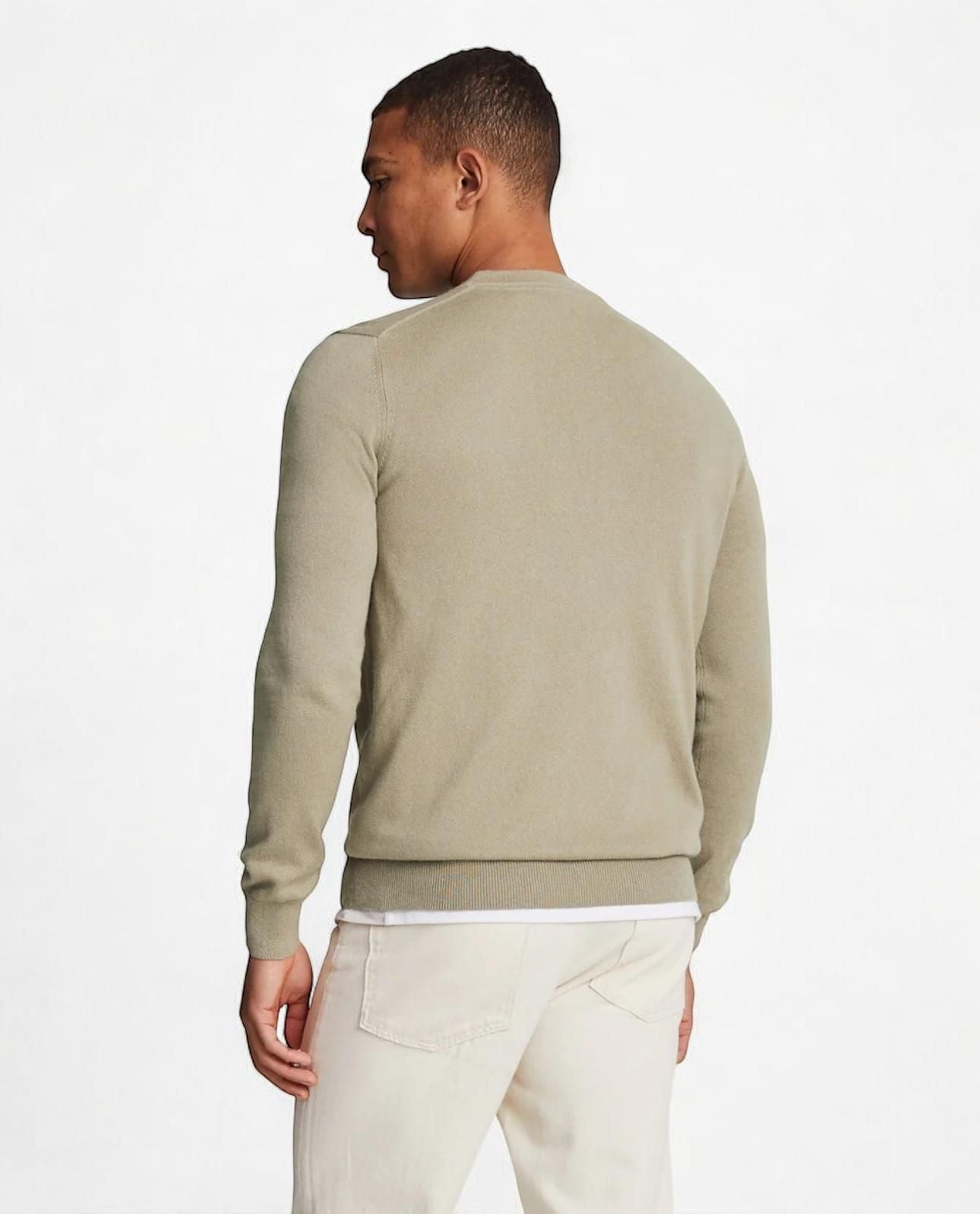 Lyle&Scott KN2110VC cotton merino crew jumper - Colour Sage uniform