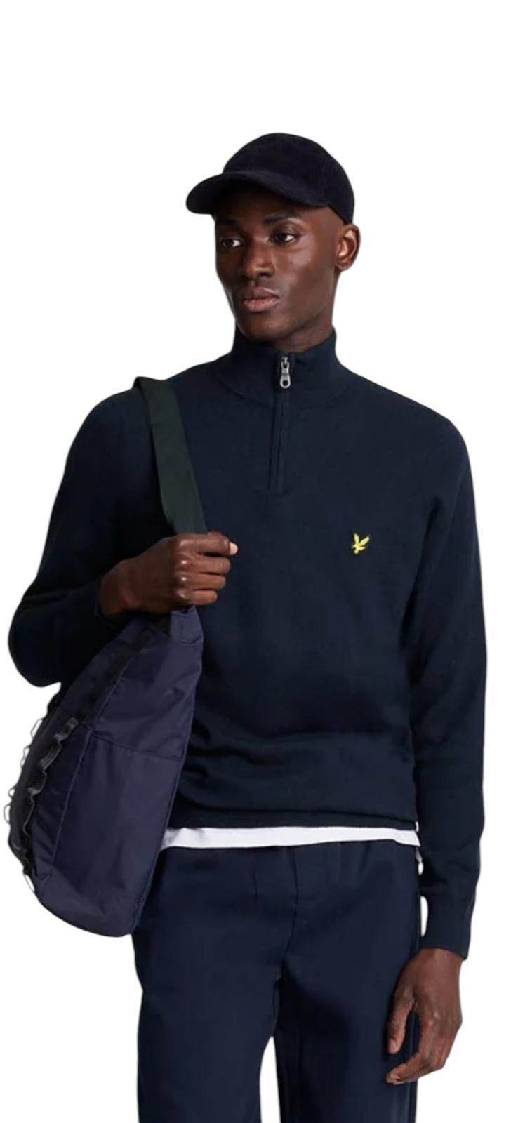 Lyle&Scott KN2112VC cotton merino quarter zip jumper - Colour Dark navy